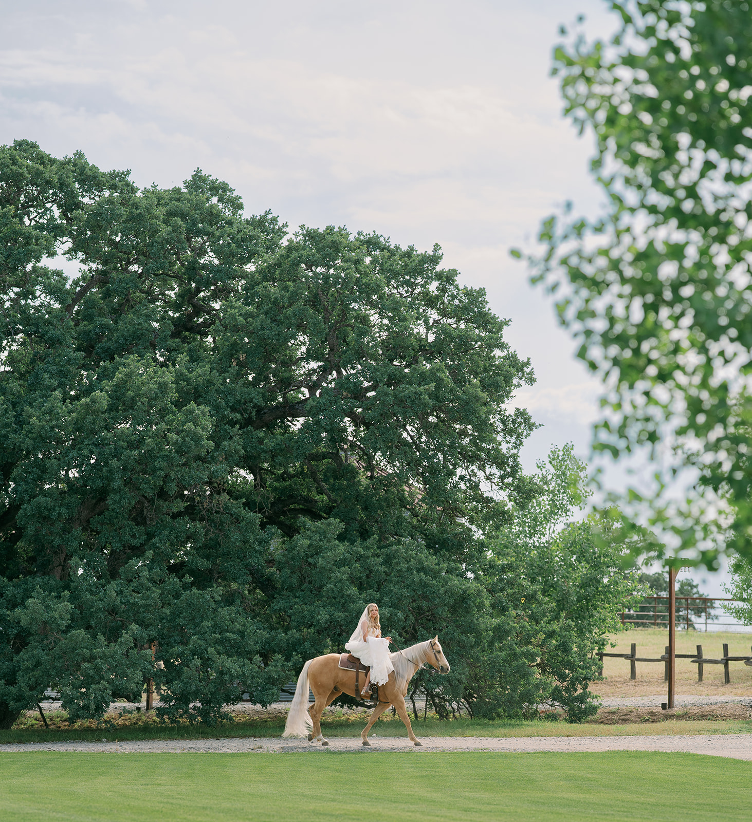 Bride riding a horse to her ceremony